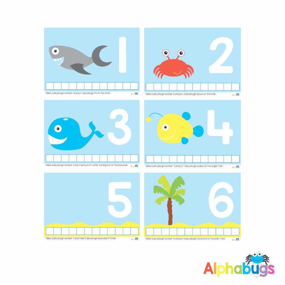 Playdough Mat Under the Sea Counting 16 Alphabugs
