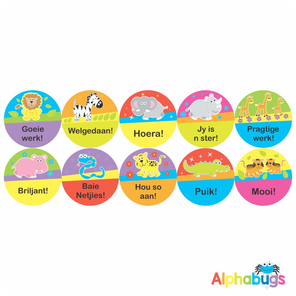 Afrikaans Stickers Algemene Motivering Stel 7 Alphabugs