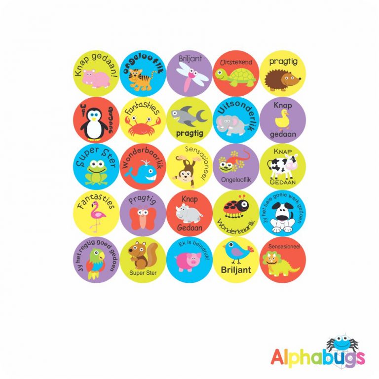 Afrikaans Stickers Algemene Motivering Stel 9 Alphabugs