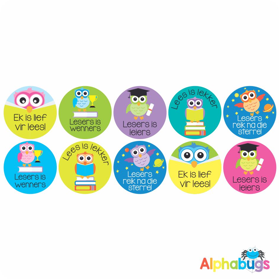 Afrikaans Stickers Lees Motivering Alphabugs