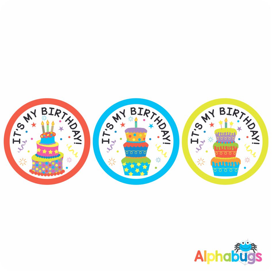 Birthday Badge Stickers Let's Celebrate Alphabugs