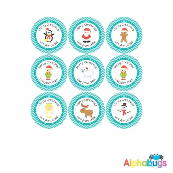 Gift Labels – Christmas Characters Teal