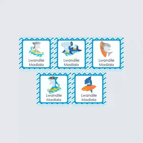 Square Labels – Shark Attack