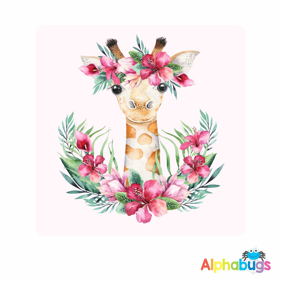 Wall Decor Blush Flower Crown Giraffe Alphabugs