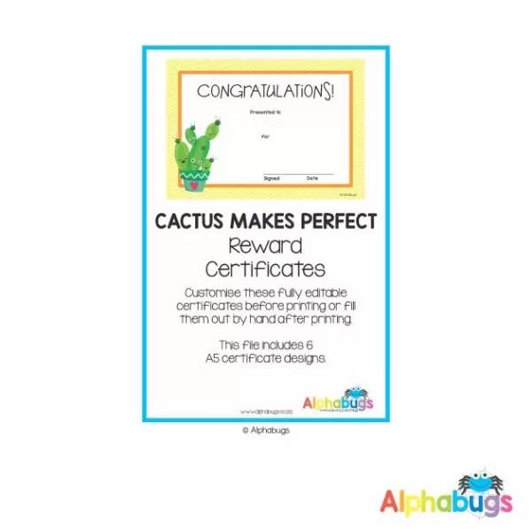 Classroom Decor – Cactus Makes Perfect Reward Certificates
