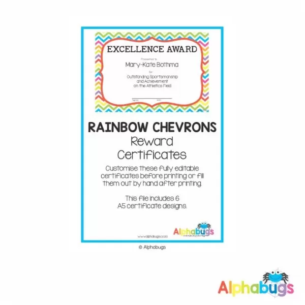 Classroom Decor – Rainbow Chevrons Reward Certificates