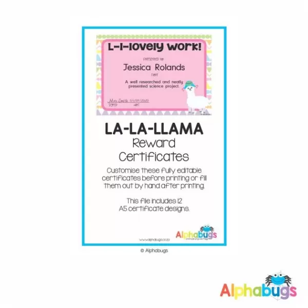 Classroom Decor – La La Llama Reward Certificates