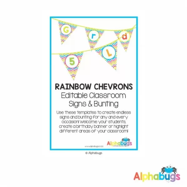 Classroom Decor – Rainbow Chevrons Signs & Bunting