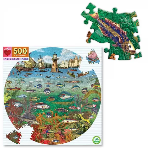 eeBoo – Fish & Boats 500pc Round Puzzle