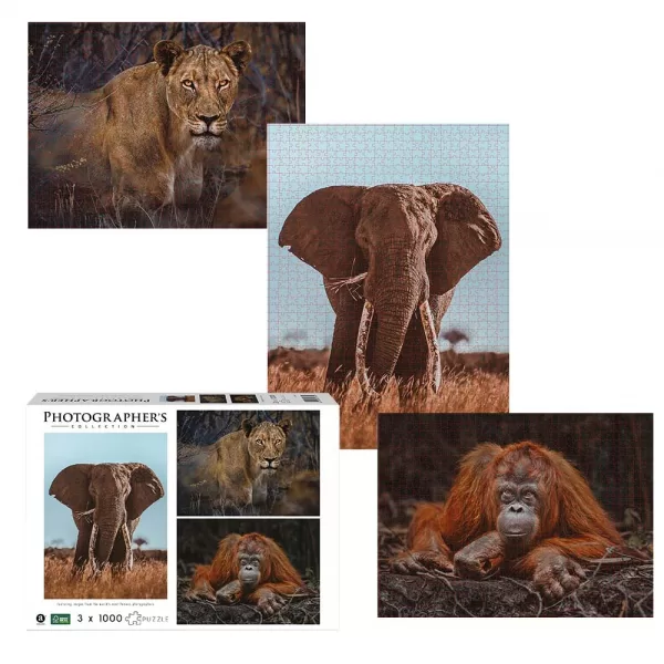 Ambassador – Photographers Collection: 3 x 1000 Piece Puzzle Bundle – Elephant, Lioness and Orangutan