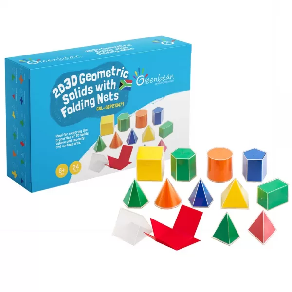 Greenbean Mathematics – Geometric Solids 8cm with Folding Nets – 12 Shapes Pieces