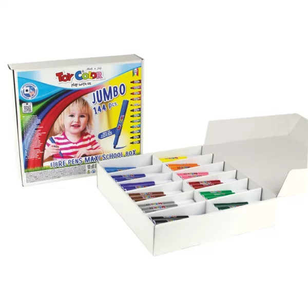 Toy Color – Fibre Pens – Jumbo – 12 Colours – 144pcs School Box